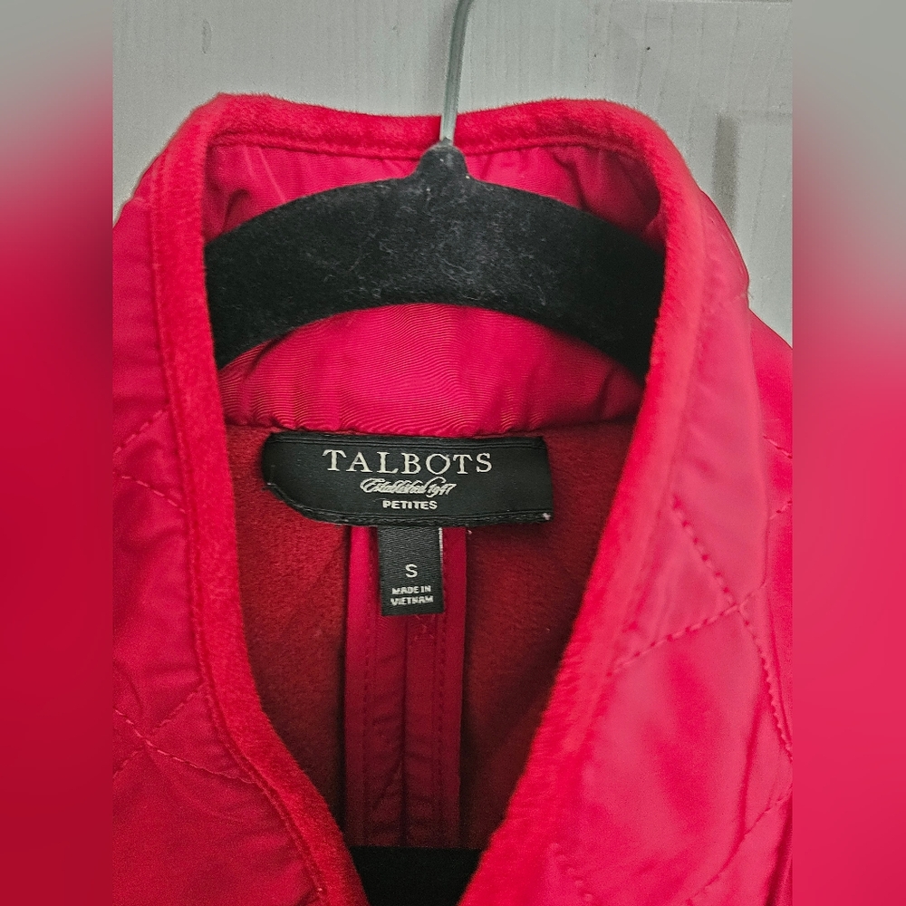 Talbots Red Quilted Button Down Vest Small Petite - image 3